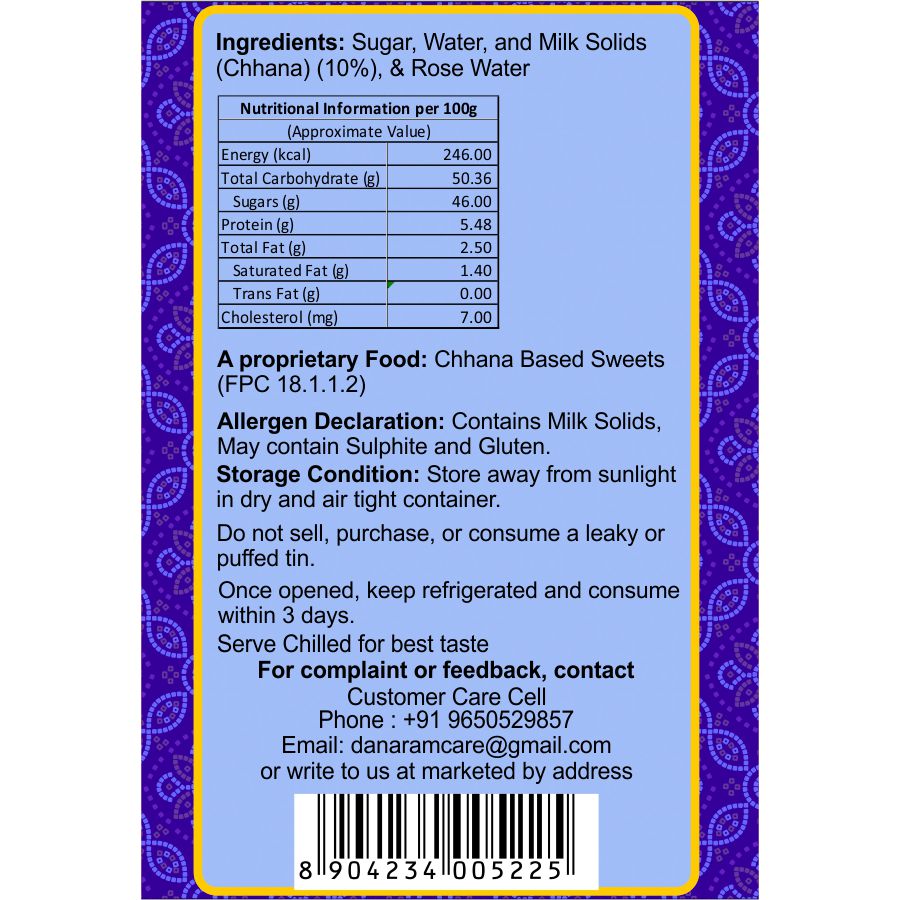 Danaram Rasgulla 1 kg - pack of 12