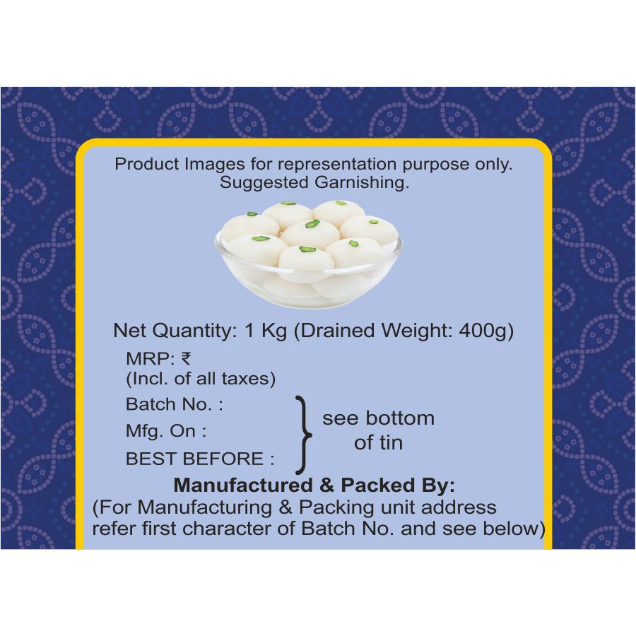 Danaram Rasgulla 1 kg - pack of 12