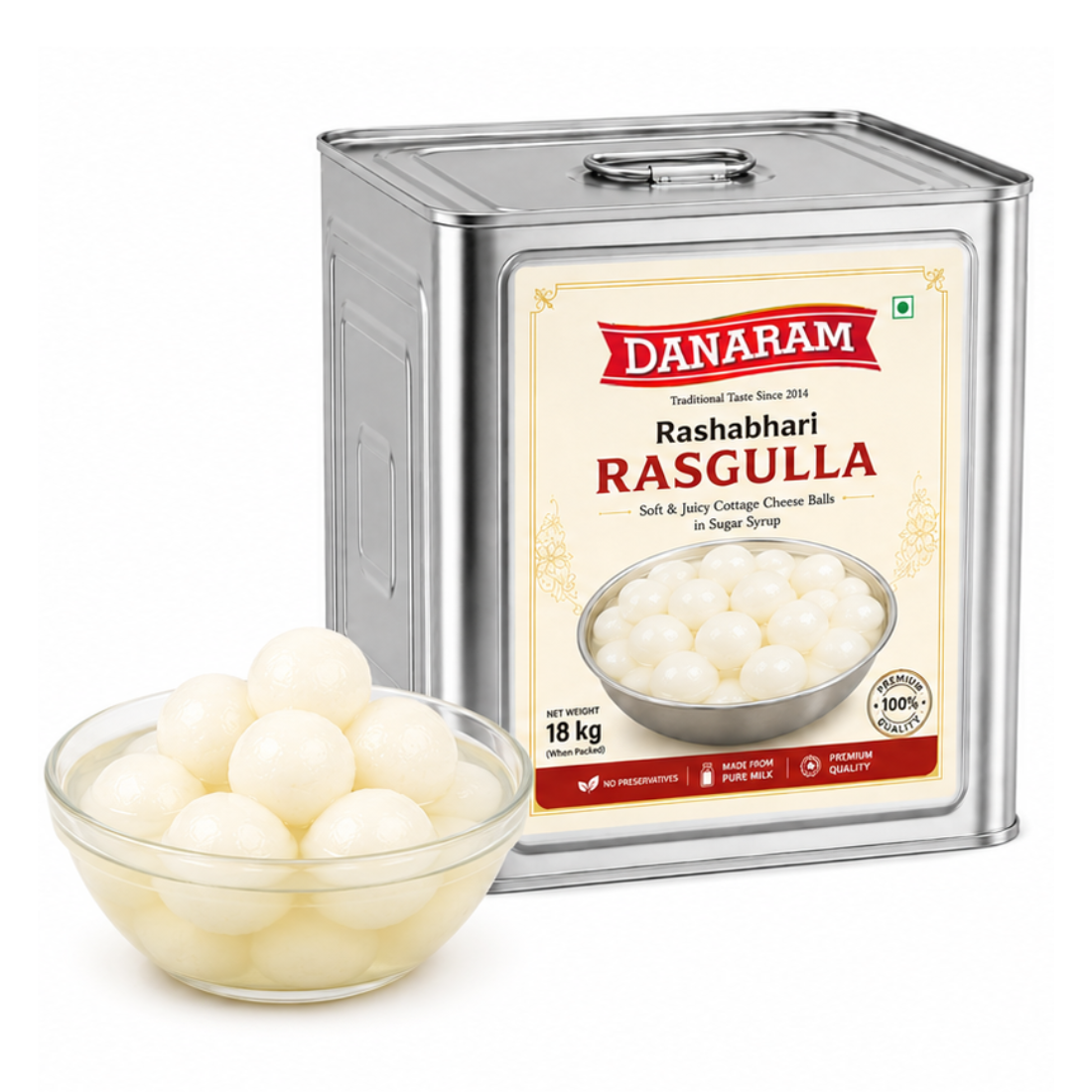 DANARAM Rashbhari Rasgulla – 18 KG Tin